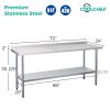 24" x 72" 18-Gauge Stainless Steel Commercial Work Table with 4" Backsplash and Undershelf