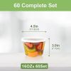 60 Sets (120-Piece) Deli Containers with Lids 16 oz, Leak-Proof BPA Free Airtight Takeout Plastic Food Storage Containers for Soup
