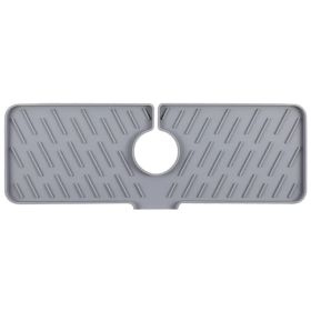 Silicone Faucet Mat Kitchen Sink Splash Guard Drain Mat Drying Pad (Color: Grey)