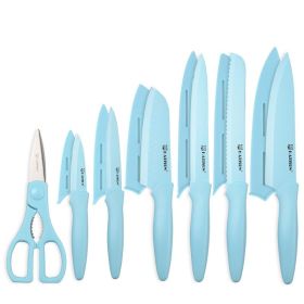 Kitchen Knife Set With Guards, 13 Piece Blue Non-Stick Stainless Steel Boxed Knives Set, Anti-Rust And Dishwasher Safe, 6 Knives With 6 Blade Covers A (Option: blue)