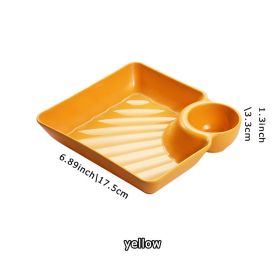 1pc Dumpling Plate With Sauce Dish; Potato; Water; Dumplings; Plate With Vinegar; Dinner Plate; Household Creative Square Serving Plate With Vine (Quantity: 1PC, Color: Yellow)