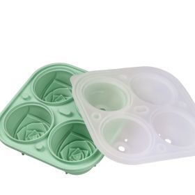 1pc Rose Ice Cube Mold Tray; Silicone 4-Cell Ice Cube Mold For Whiskey Cocktail Refrigerator Kitchen Utensils (Quantity: 1PC, Color: Moxa Green)