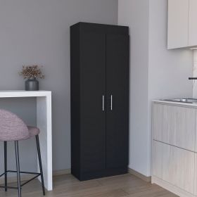 Teller Pantry Cabinet with Five Shelves (Color: Black, Material: Manufactured Wood)